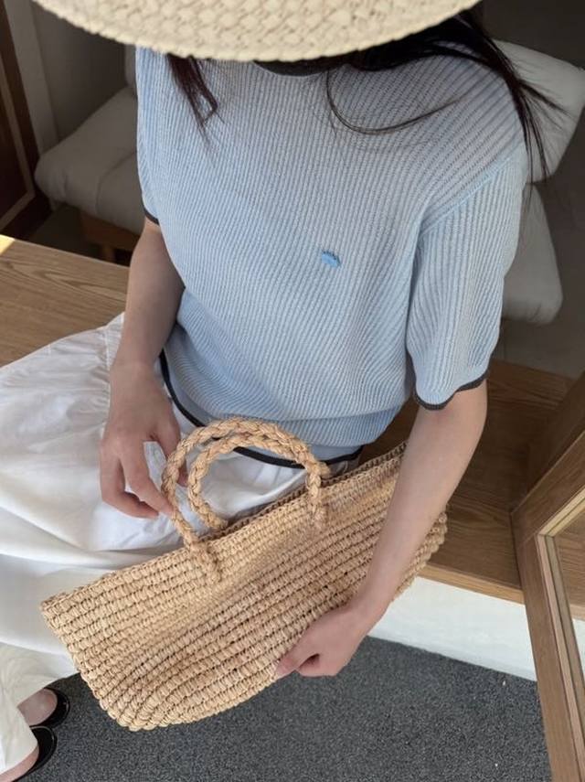 Round neck contrast color nail label short loose simple top T-shirt new Korean