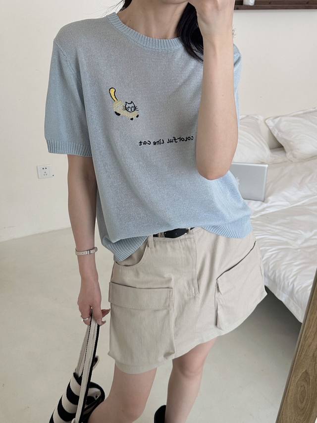 New thin short-sleeved sweater linen breathable half-sleeved T-shirt top Ingred