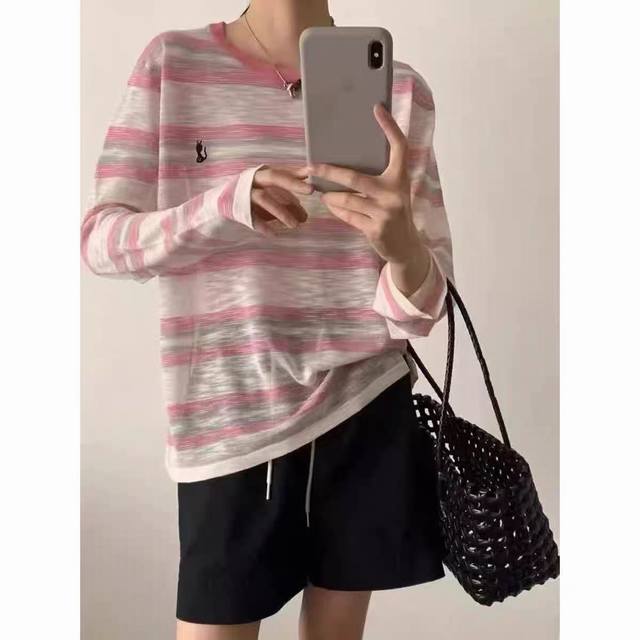 Cartoon cat embroidered ice silk linen sweater women's thin section 25 early au