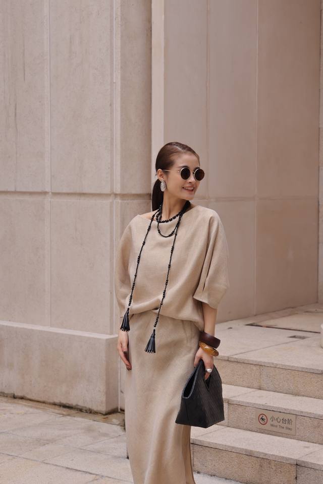 Hot sale set Linen gold one-shoulder shirt bias-cut skirt set Picture color S to