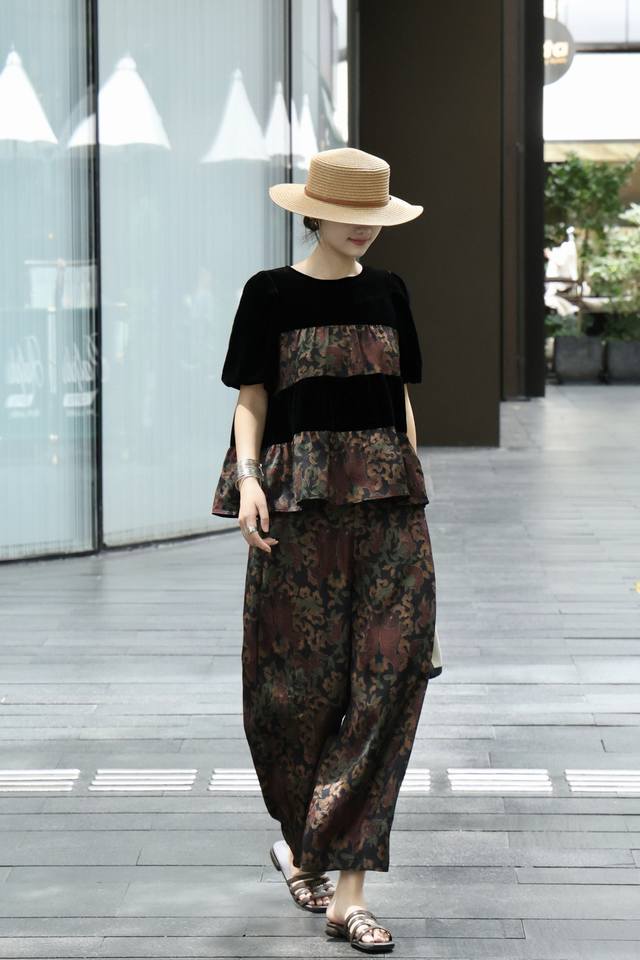 Tops 190 pants custom order hot-selling silk velvet patchwork set shipped Hot de