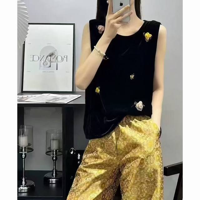 Silk velvet 3D flower top M-Xxl DDD