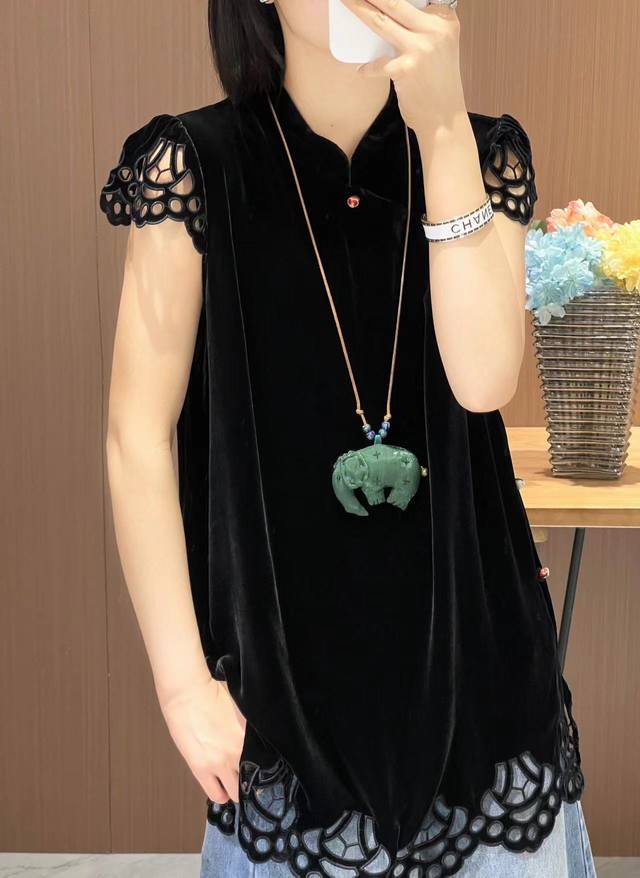 Popular long shipment heavy embroidery jade buckle silk velvet mid-length S-Xxl