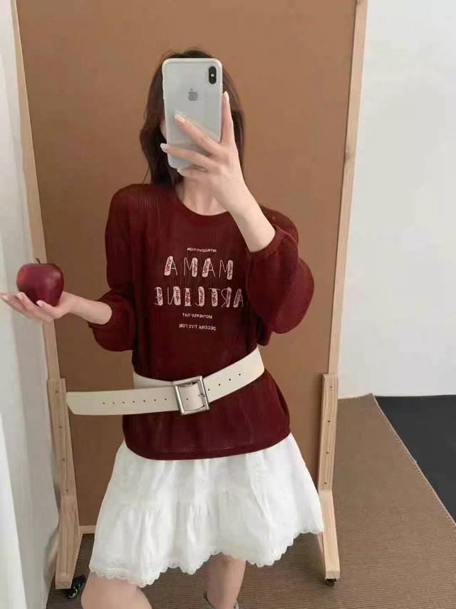 New Tencel wool letter embroidery round neck long-sleeved sweater Korean style