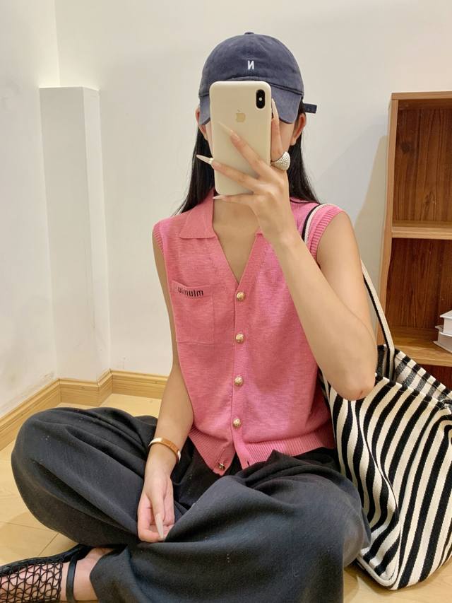 New fashion all-match slim lapel sleeveless knitted loose casual top One size l