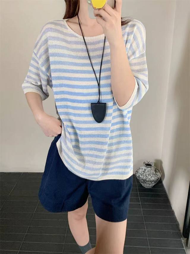 Super Recommended! Elegant and light Japanese paper yarn mid-sleeve slimming one