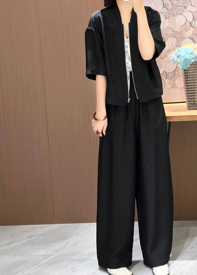 New set of high-weight acetate reverse process, machete wide-leg pants Material