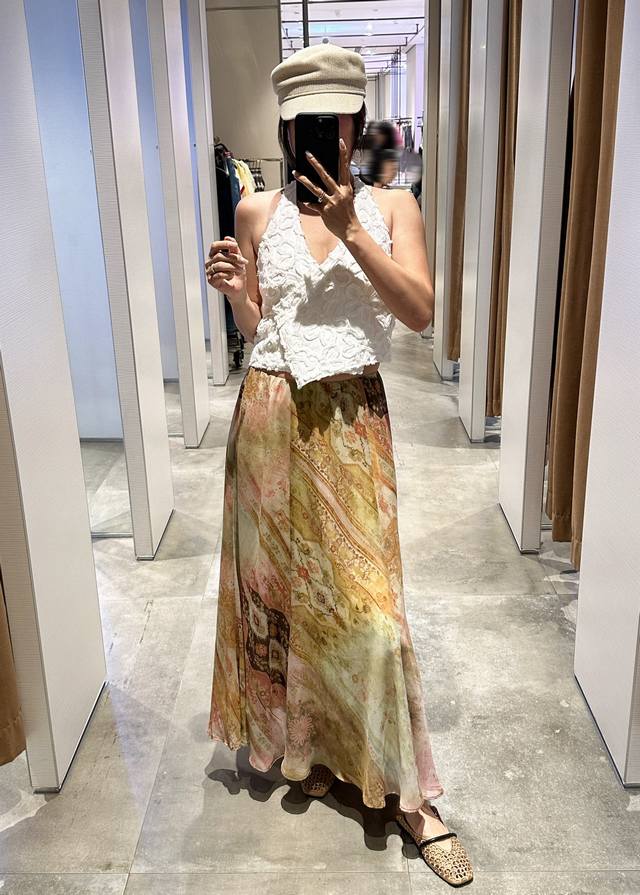 25 Summer new arrivals Romantic vacation elastic waist printed skirt Lined Fabri