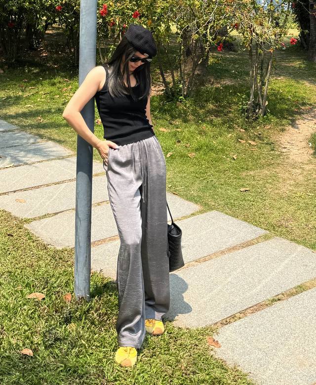 Main push hot series model pleated elastic waist double waist rope wide leg pant