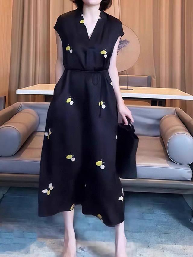 rayon silk shantung silk printed dress, French high-end feel, loose version with
