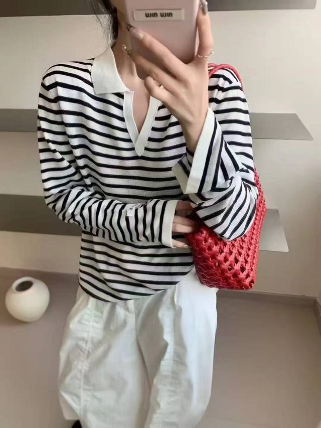 Slimming striped long-sleeved sweater for women European station new fashion all