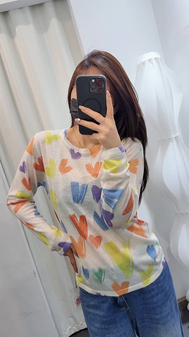 Autumn new water-soluble wool heart print long-sleeved top DDD