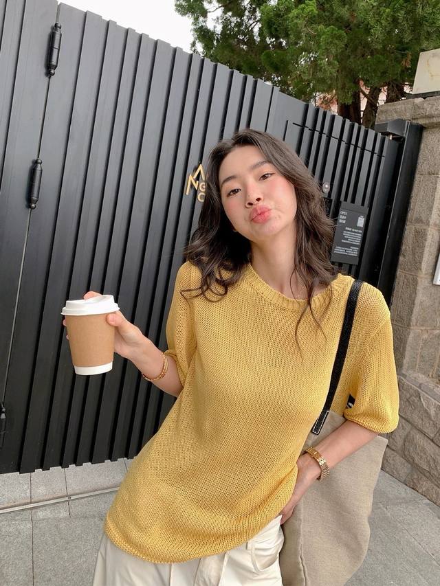 Autumn new and paper yarn round neck mid-sleeve top One size DDD