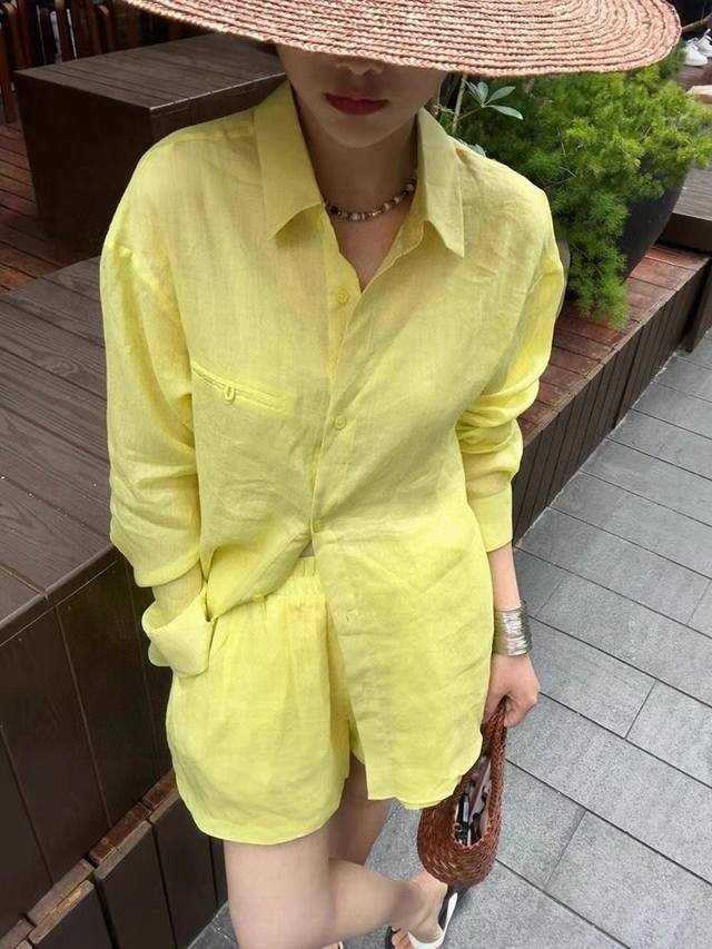 Re-order and ship! A hot item! 100% natural fermented linen suit! Loose, versati
