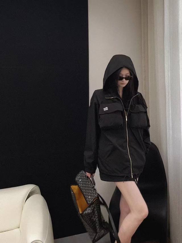 Miumi* New nylon hooded and large-pocketed jacket from Miumi. Super popular jack