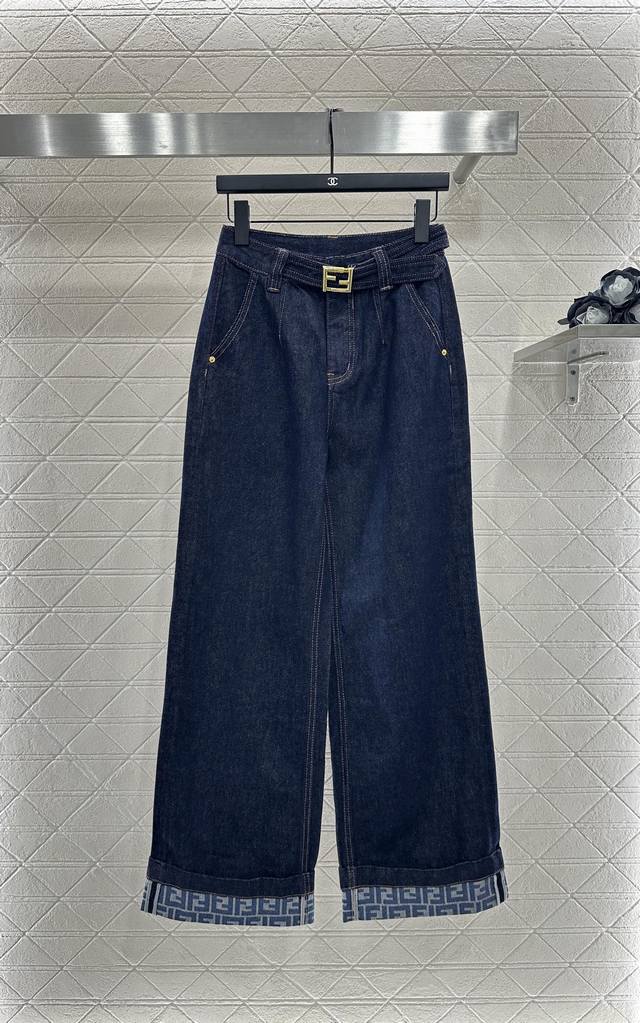 Fend*2025 New Arrival: Belt Straight-Leg Denim Pants. Custom Yb twill cotton den