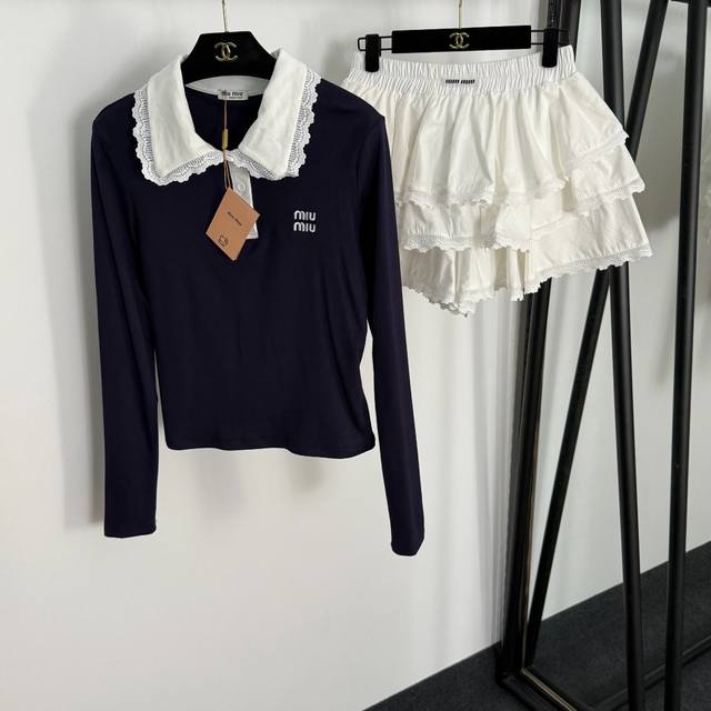 Style No. 20255175 Miumi* new suit, chest logo embroidered letters lace Polo co