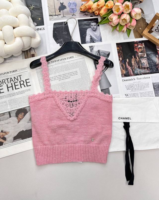 Chanel's new 2025 hollow crochet knitted vest, custom-woven from Yb wool yarn, i