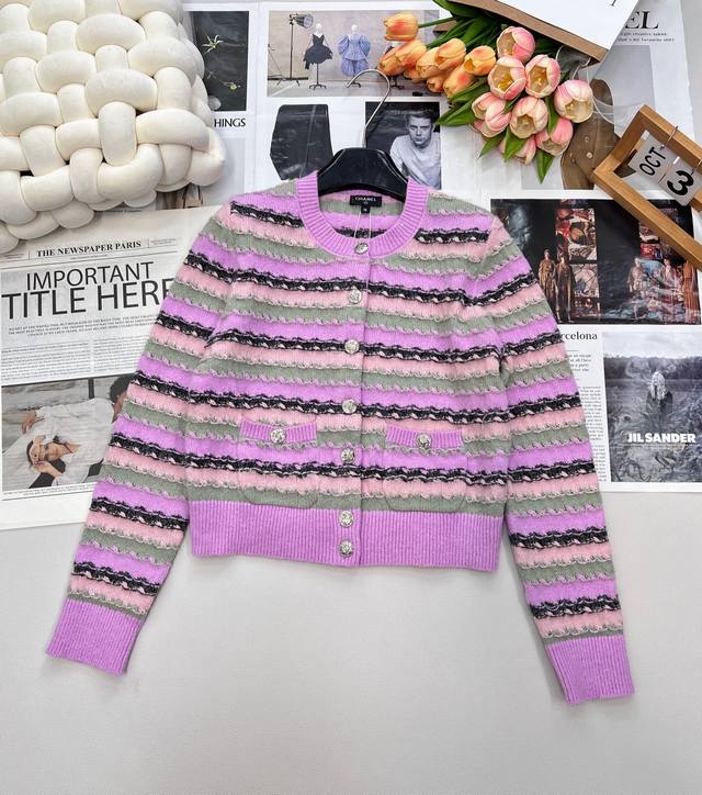 Chanel's new 2025 contrasting striped knitted cardigan, custom-woven from Yb cas
