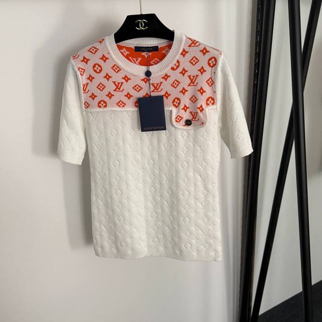 Style No. 20255163 Lv* New monogram logo jacquard color-blocked pullover short-
