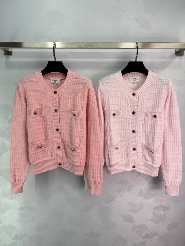 Ch*25 New Early Fall Round Neck Knit Cardigan with Double Pockets and Gold Butto