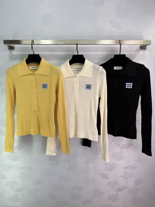Miumi*2025 Early Fall new style, lapel knitted long-sleeved, custom-made YB wool