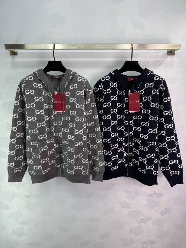 Gucc* New 2025 Early Fall Double-Sided Hooded Zippered Knit Jacket! Custom-made