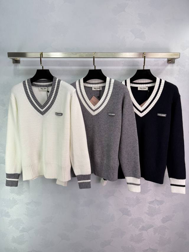 Miumi* 2025 Early Fall New Crochet Letter Pullover Sweater! Custom-woven wool ya