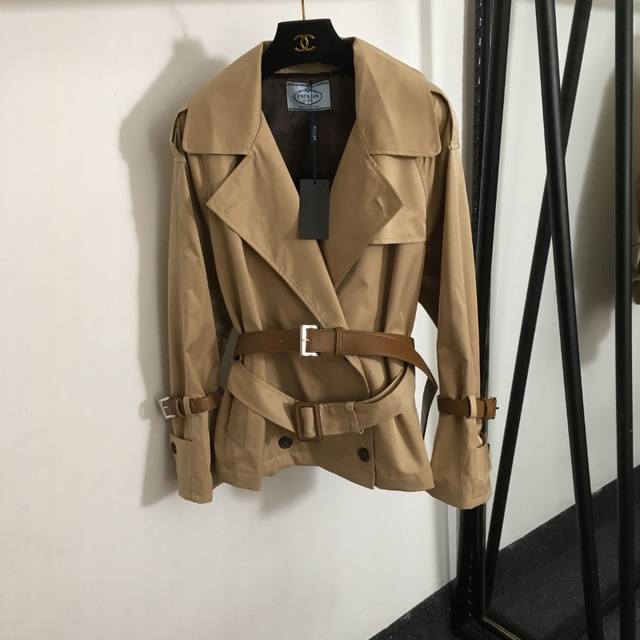 Style No. 5293 Prad* new style long-sleeved short windbreaker with double belts