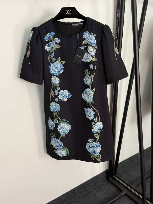 Style No. 20255125 Dg* New heavy-duty sequined beaded floral short-sleeved dres