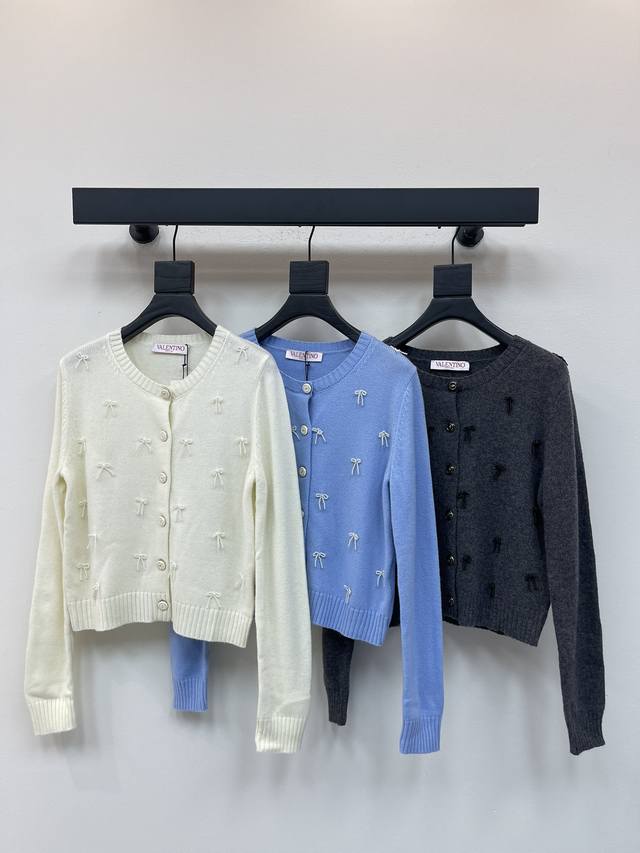 Valentin*25 Early Fall new beaded bow-knitted cardigan. Custom-woven from Yb woo