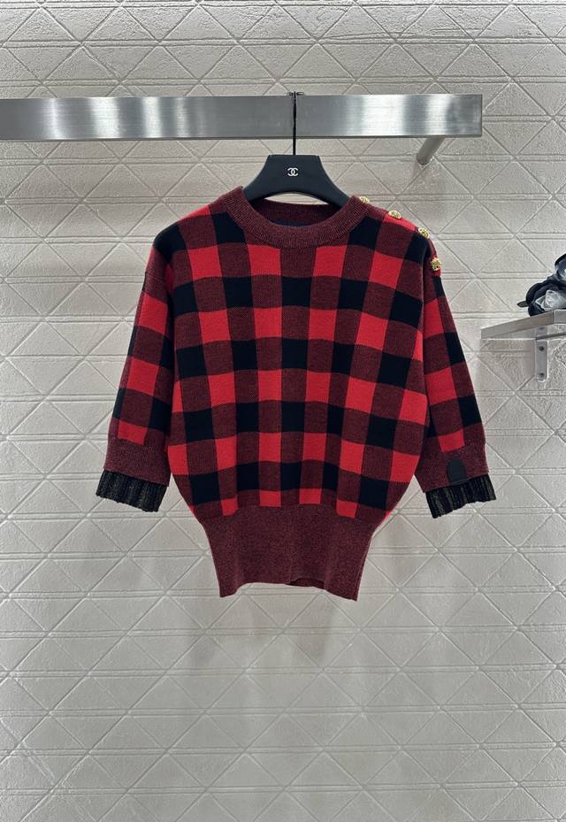 Louis Vuitto*2025 New Arrivals: Plaid Knit Mid-Sleeve Top. Custom-made from Yb c