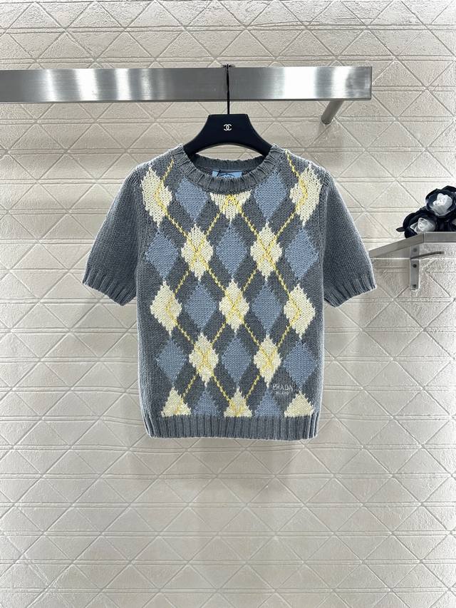 Prad*2025 New Arrival Diamond Knit Short Sleeves. Custom Yb wool yarn, fine knit
