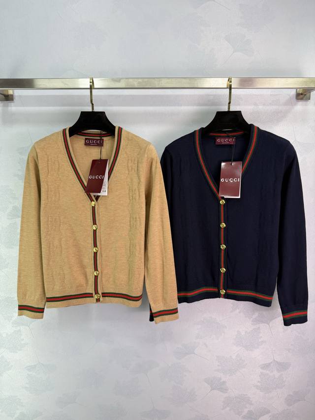 Gucc*25 New single-breasted short knitted wool cardigan with letter logos on bot