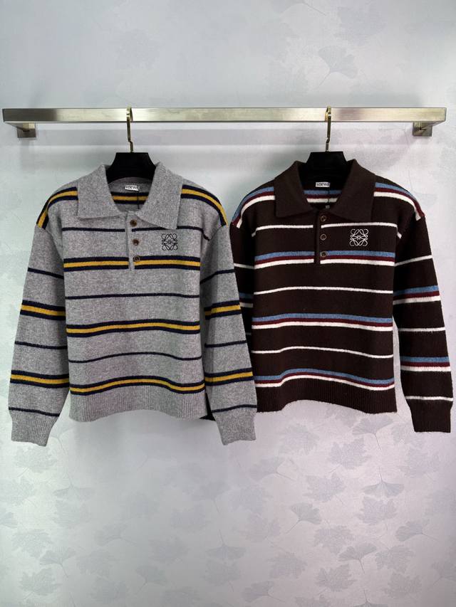 Loe*25's new fall/winter striped Polo sweater. Custom-made wool blend fabric, so