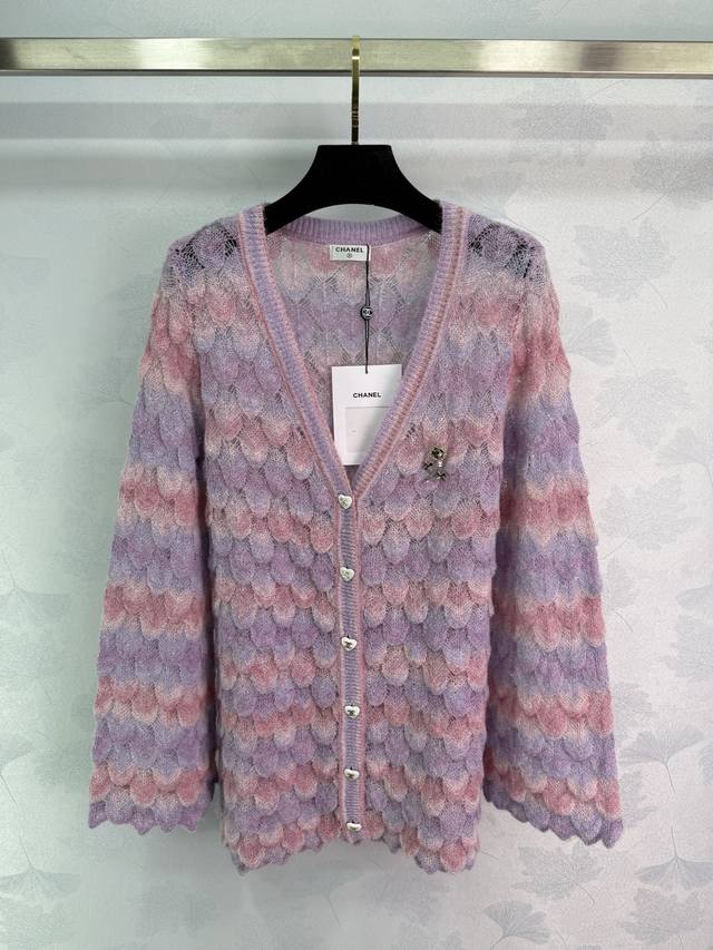 Ch*25 New autumn and winter style gradient pink and purple knitted cardigan with