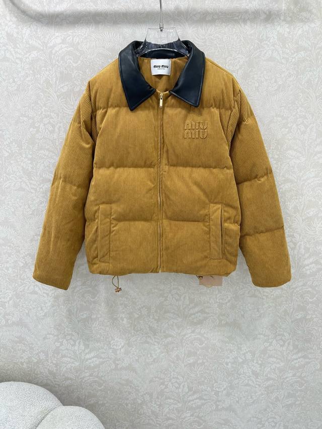 Miumi*25 new corduroy leather collar down jacket with 90% white goose down. Clas
