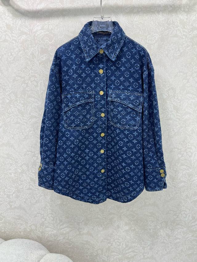 Louis Vuitt*N25 new monogram jacquard retro washed denim jacket with shirt linin