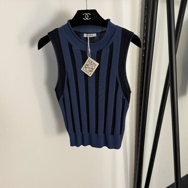 Style No. 20255104 Loew's newest logo embroidered 3D pit stripe knit vest, blue