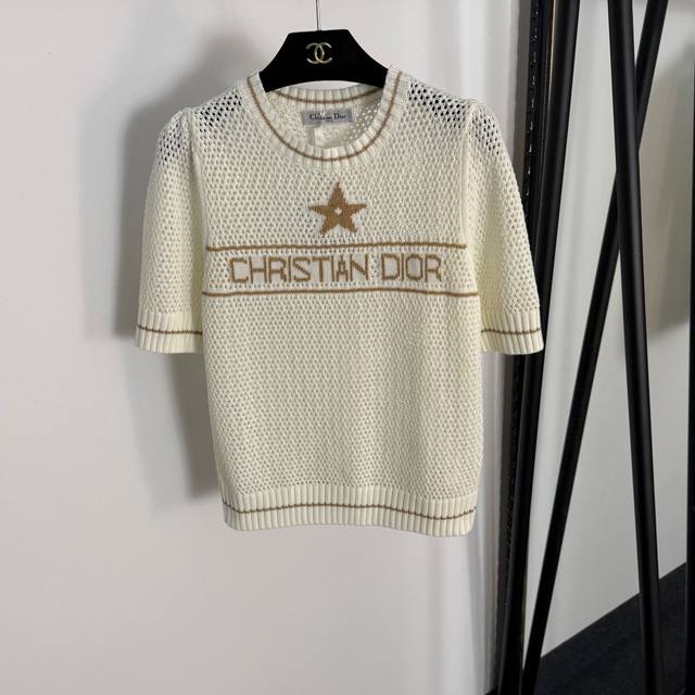 Style No. 20255101 Dio* new five-pointed star logo letter hollow short-sleeved