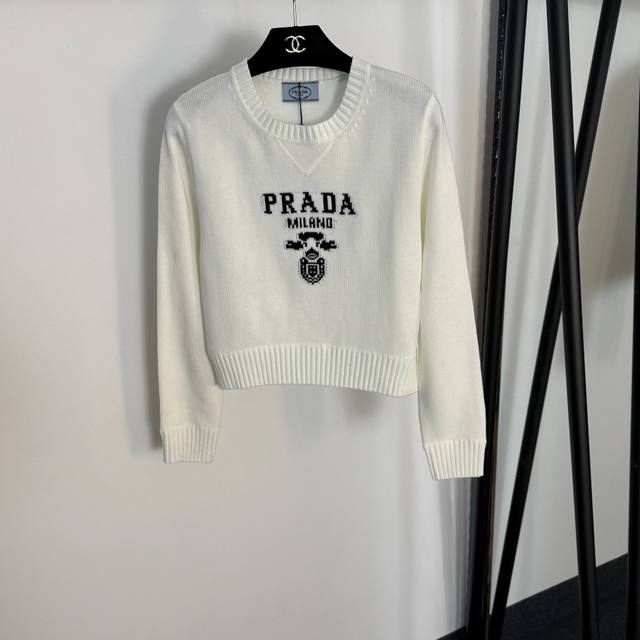 Style No. 20255099 Prad* new chest logo jacquard letter pullover long-sleeved s