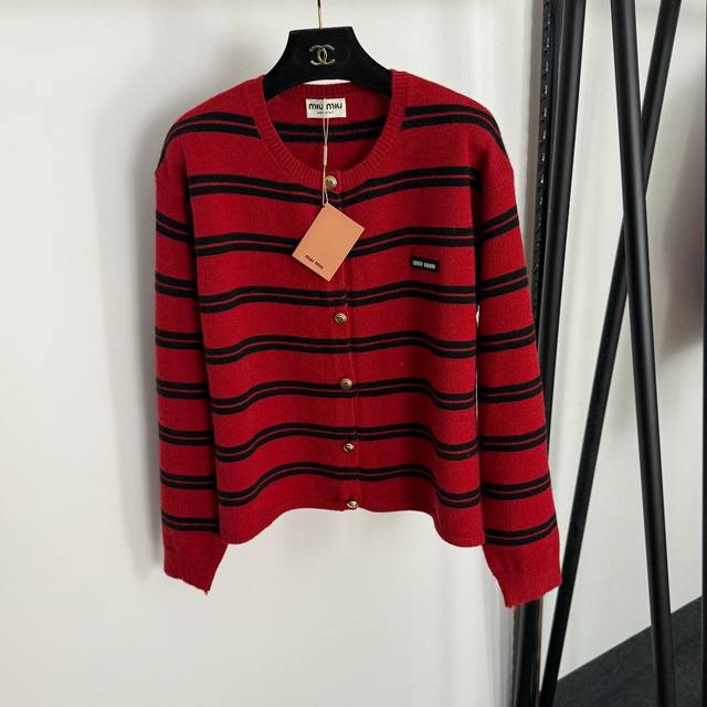 Style No. 20255096 Miumi* New collar logo letter color stripe round neck long s