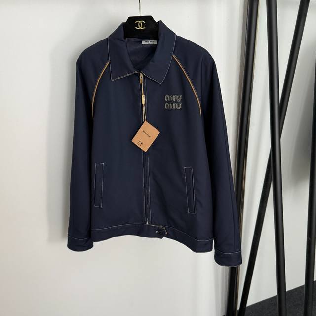 Style No. 20255081 Miumi* new chest logo embroidered patch long-sleeved zipper