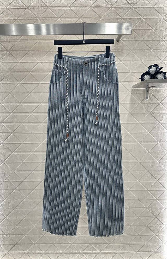 Miumi*2025 New Arrival Cable Striped Straight-Leg Pants Custom Yb Twill Cotton D