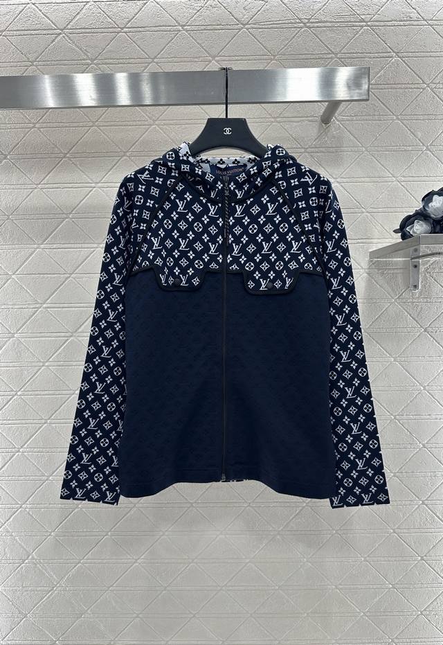 Louis Vuitto*2025 New Arrivals: Spliced Jacquard Hooded Knitted Jacket. Made wit