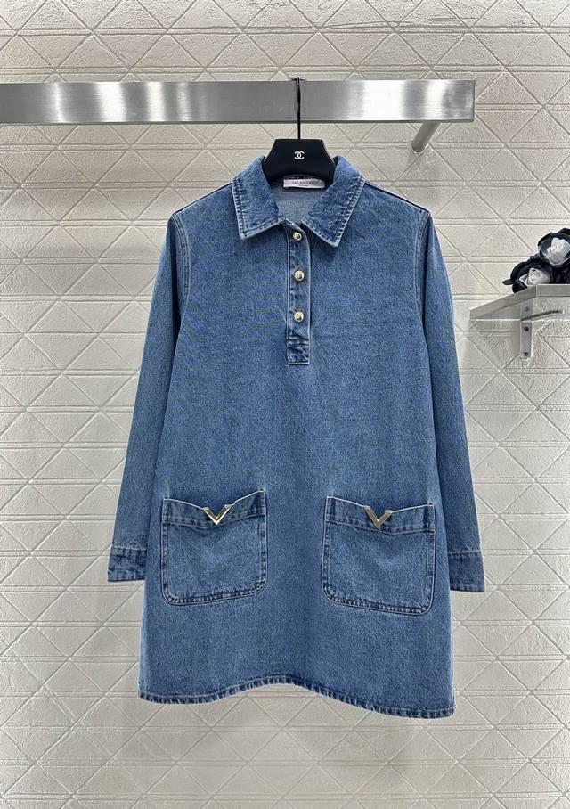 Valentin* 2025 New Arrivals: Denim Lapel Dress. Custom Yb twill cotton denim is
