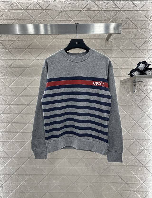Gucc* New arrival for 2025: striped crewneck pullover sweatshirt. Made from cust