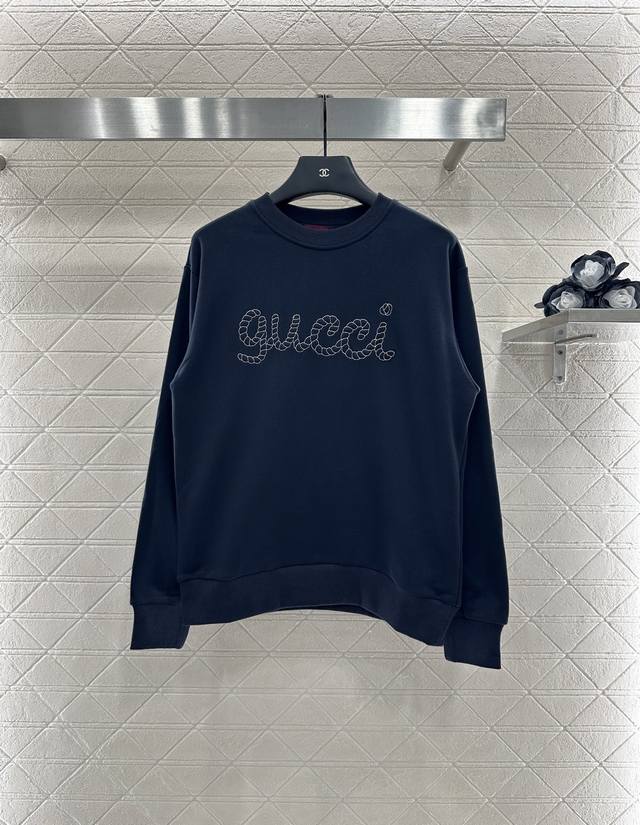 Gucc* New arrival for 2025: crew-neck, letter-embroidered sweatshirt. Made from