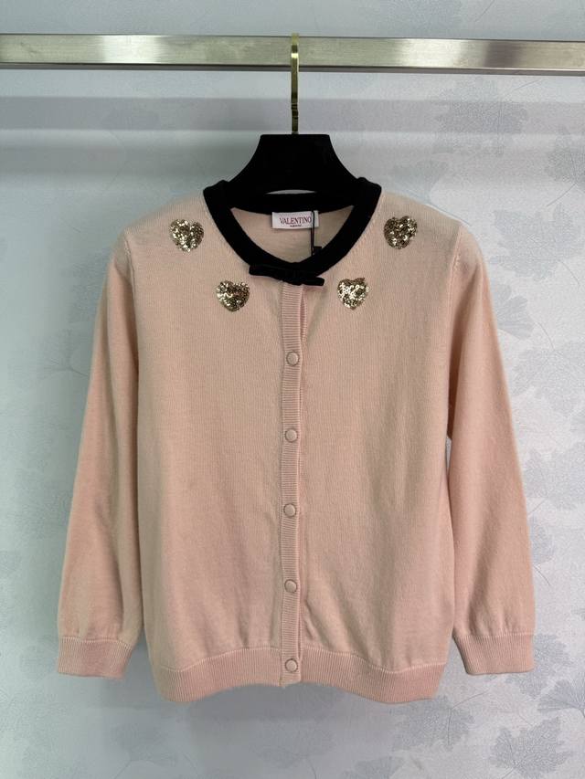 Valentin* 2025 new style contrasting sequined heart-shaped knitted cardigan. Wov