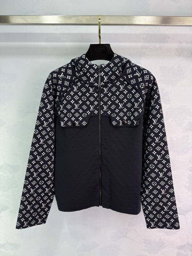 Lou *New 2025 Early Fall jacquard patchwork hooded knitted long-sleeved cardigan